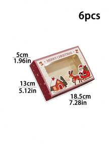 6pcs/12pcs/24pcs Christmas Window Gift Boxes, Santa Claus Pattern Paper Boxes, Holiday Favor Packaging Boxes, Suitable For Cookies, Snowflake Crisps, Nougat, Candy, Baking Gifts - View 14