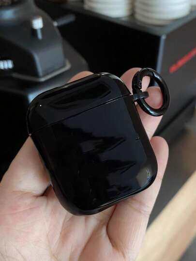 Glossy Pure Black Bluetooth Earphone Protective Case Compatible With IPhone Earphone Case Compatible With Airpods 1/2 Generation, With Buckle, Fits Compatible With Airpods 1/2/3/4/Pro/Pro2/Pro3, Minimalist Style Gift For Boyfriend/Girlfriend