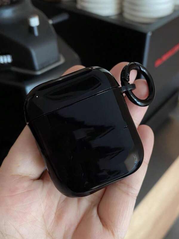 Glossy Pure Black Bluetooth Earphone Protective Case Compatible With IPhone Earphone Case Compatible With Airpods 1/2 Generation, With Buckle, Fits Compatible With Airpods 1/2/3/4/Pro/Pro2/Pro3, Minimalist Style Gift For Boyfriend/Girlfriend