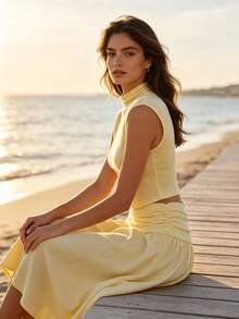 Women Midi Dresses - Yellow - View 3