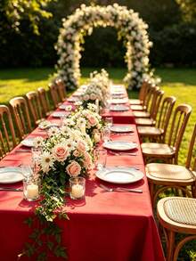 1pc Flat Rectangular Tablecloth - Stain Resistant & Wrinkle-Free Polyester Tablecloth, 150 X 259cm (Approx. 59 X 102 Inches) Suitable For Kitchen Dining/Party/Wedding Indoor And Outdoor Use (Red) - Red - View 2