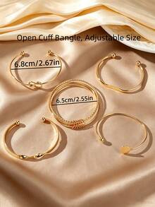 5pcs Gold European & American Vintage Minimalist Fashion Mixed High-End Open Stackable Multi-Layer Jewelry Bracelets Bangles Suitable For Women Daily Holiday Commute Wear - Gold - View 5