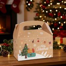 Creative Santa Claus & Reindeer Christmas Gift Box Design Packaging Box Christmas Decoration Christmas Party Gift Birthday Wedding Decor Christmas Gift Box Kraft Paper Box - Khaki - View 7