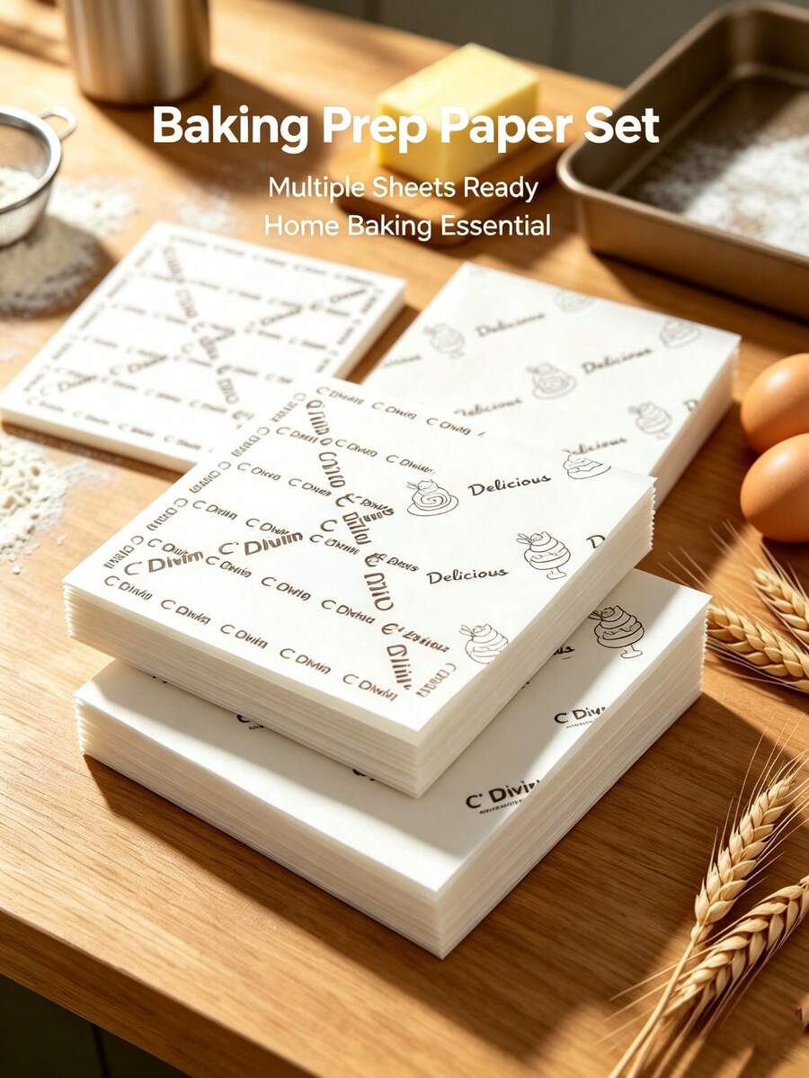 200pcs Printed Food Wrapping Paper Sheets, Grease‑Resistant Baking Paper, Cute Dessert Pattern Liner For Pastry, Sandwich, Fried Food, Bakery Cafe, Kitchen Daily Food Serving & Display[100/50/1pc] - Multicolor - View 1