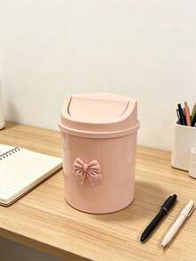 1pc Bowknot Decor Mini Cylindrical Storage Bucket, Baby Room Desktop Organizer, Children's Room Desktop Decoration, Bedroom Vanity & Home Desktop Storage Rack - Multicolor - View 8