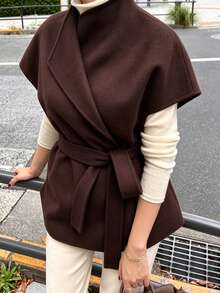 Áo vest len pha dáng ngắn cổ chữ V không tay cho mùa Thu/Đông, mặc layer công sở - màu nâu - Xem 6