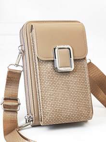 New Vintage PU Woven Texture Crossbody Bag, Multi-Functional Large Capacity Double Zipper Phone Wallet, Fashionable Minimalist Yet Exquisite And Soft, Suitable For Casual, Vacation, Dating - Multicolor - View 13