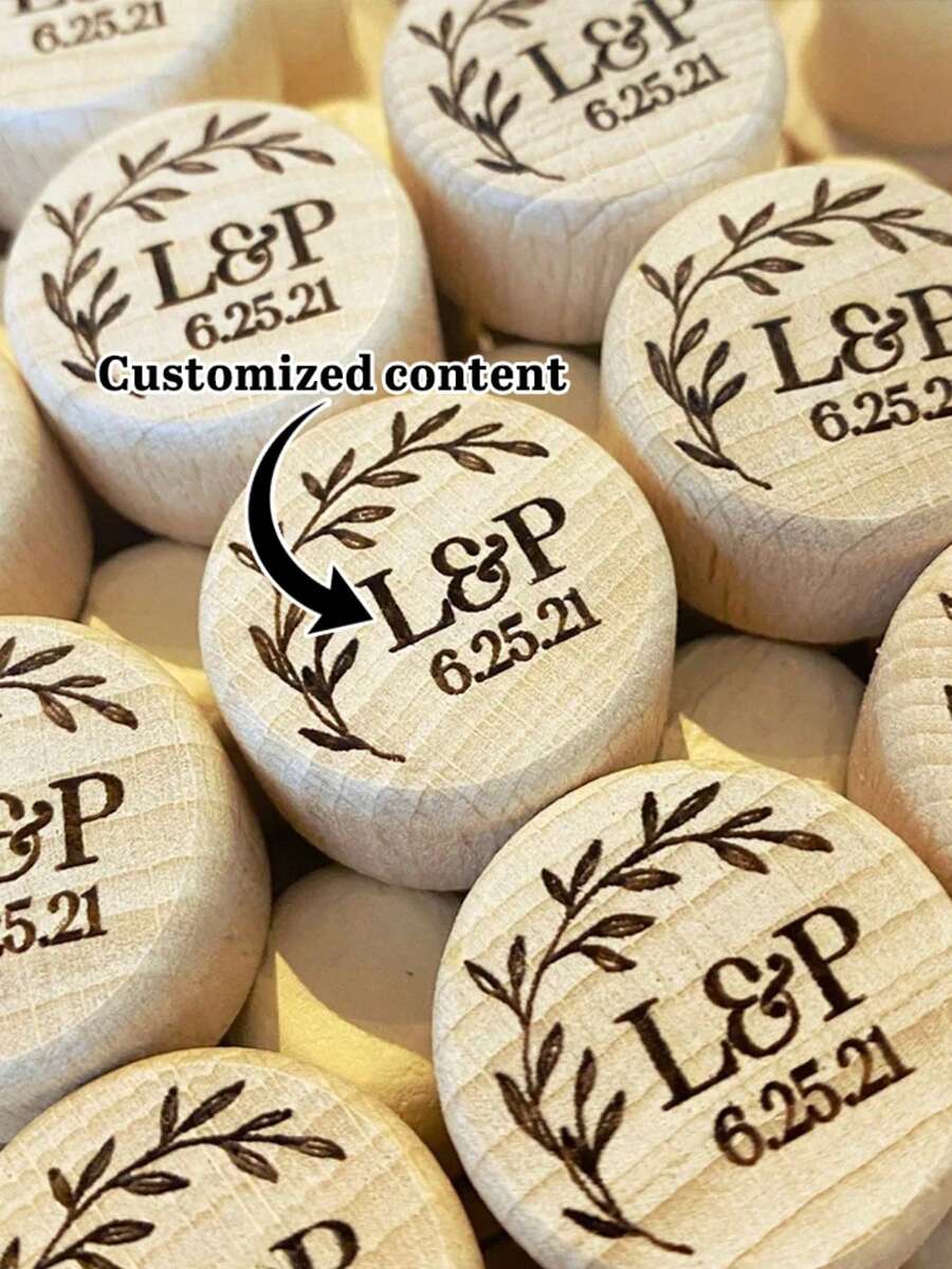 30/50pcs Customized Wooden Wine Stoppers, Personalized Name And Date Wine Champagne Bottle Cork, Wedding Favors For Guests, Customized Wedding Crafts, Unique Gift, Anniversary Gift - Wood Color - View 1