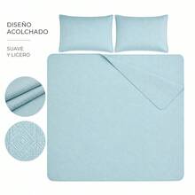Quilted Bedspread Set With Pillowcases, Geometric Relief Design, Elegant Soft Coverlet For 90, 135, And 150 Beds, Multiple Sizes Available - BLUE - View 7
