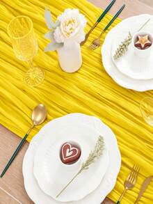 1/5 Piece Polyester Yellow Gauze Table Runner With Folds, Suitable For Holiday Graduation Ceremonies, Birthday Party Decorations, Wedding Supplies, Holiday Home Party Dining Table Decorations, Banquet Party Table Runners, Gauze Table Runners - T - View 4