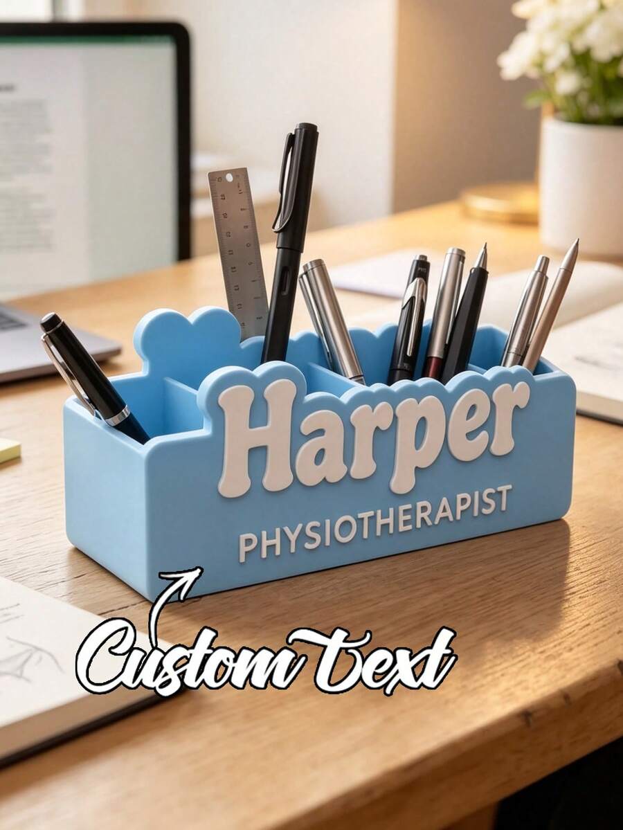 Tempat Pena/Organizer Meja Cetak 3D yang Dipersonalisasi, Nama atau Teks yang Dapat Disesuaikan, Cocok untuk Perawat atau Guru, Hadiah Kustom untuk Pendidik atau Perlengkapan Sekolah, Penyimpanan Penting Kantor Kapasitas Besar - MultiWarna - View 1