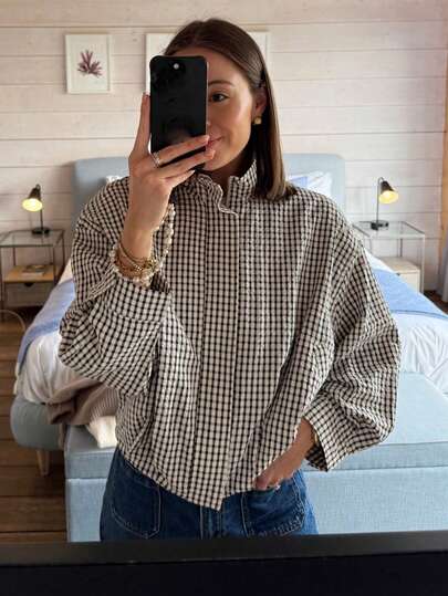 Bomber Jacket Women Plaid Spring Crop Coats And Jackets Going Out Zip Up Light Jacket Long Sleeve Checked Ladies Casual Streetwear Airport Vacation