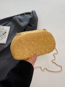 Women's Oval Hard Shell Evening Clutch Bag, 3D Embossed Embossed Pattern, Curved Metal Handle, Elegant Luxury Style, Suitable For Women's Wedding, Ball, Banquet Use - Gold - View 7
