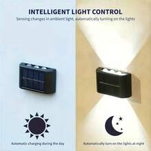 1‑Pack Outdoor Solar Fence Lights, 6‑LED Top & Bottom Illumination High‑Bright Focused Solar Wall Lamp, Warm & Cool White Selectable, Wire‑Free Easy‑Install Weather‑Resistant Decorative Lighting For All‑Season Use, Patio, Backyard, Porch, Railing - 6 LED Lights - View 10