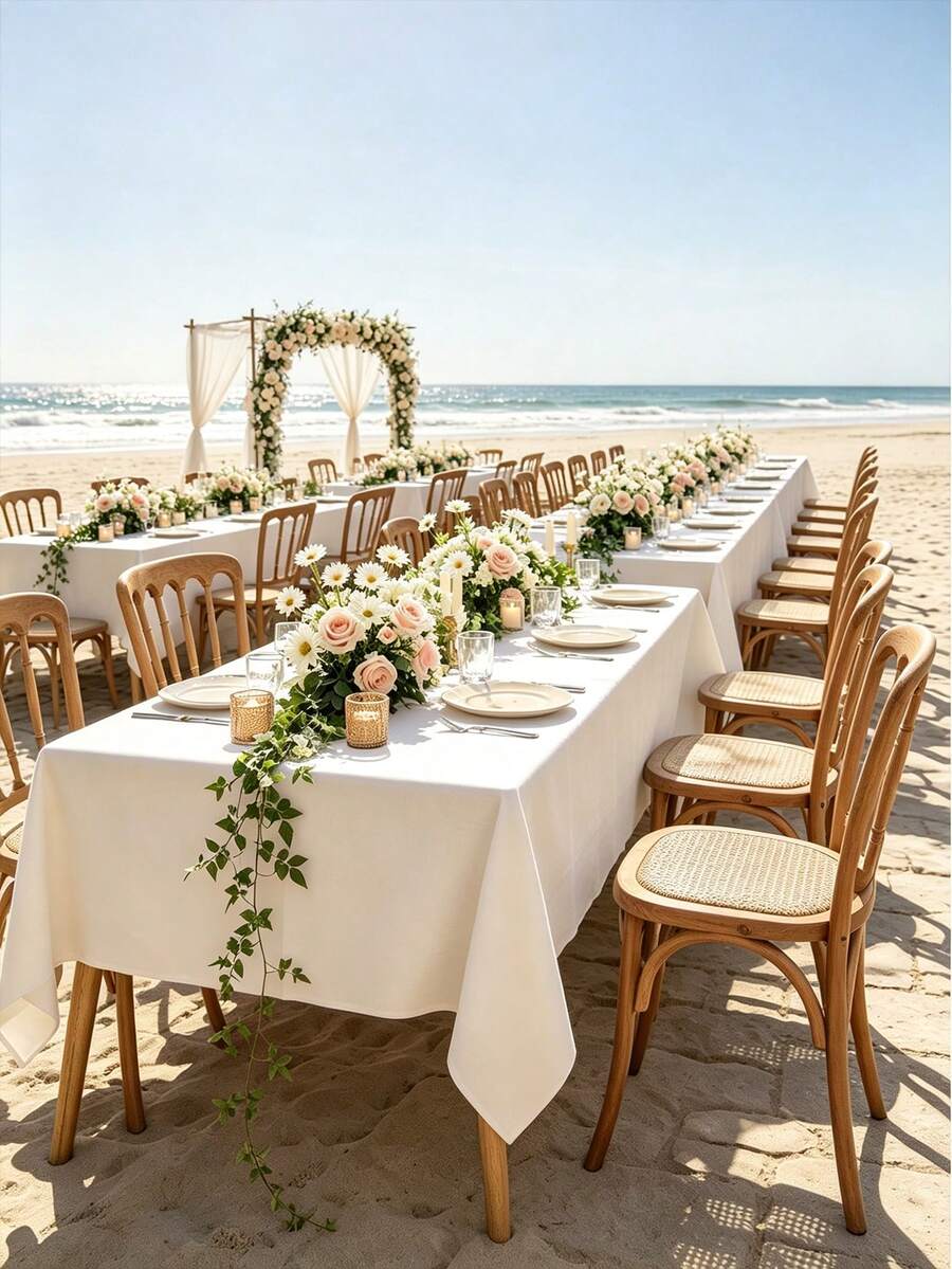 1pc Flat Rectangular Tablecloth - Stain Resistant & Wrinkle-Free Polyester Tablecloth, 150 X 259cm (Approx. 59 X 102 Inches) Suitable For Kitchen, Dining, Party, Wedding Indoor And Outdoor Use (Ivory White) - Ivory White - View 1