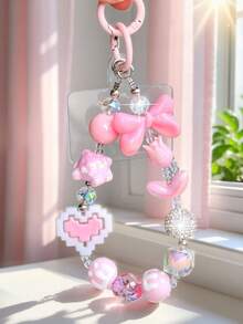 1pc Macaron Sweet Y2K Beaded Phone Wrist Strap, Bow Bear Pixel‑Heart Rhinestone Mixed Universal Phone Charm Lanyard Pendant For Phone Case Camera Key Handbag - Multicolor - View 10