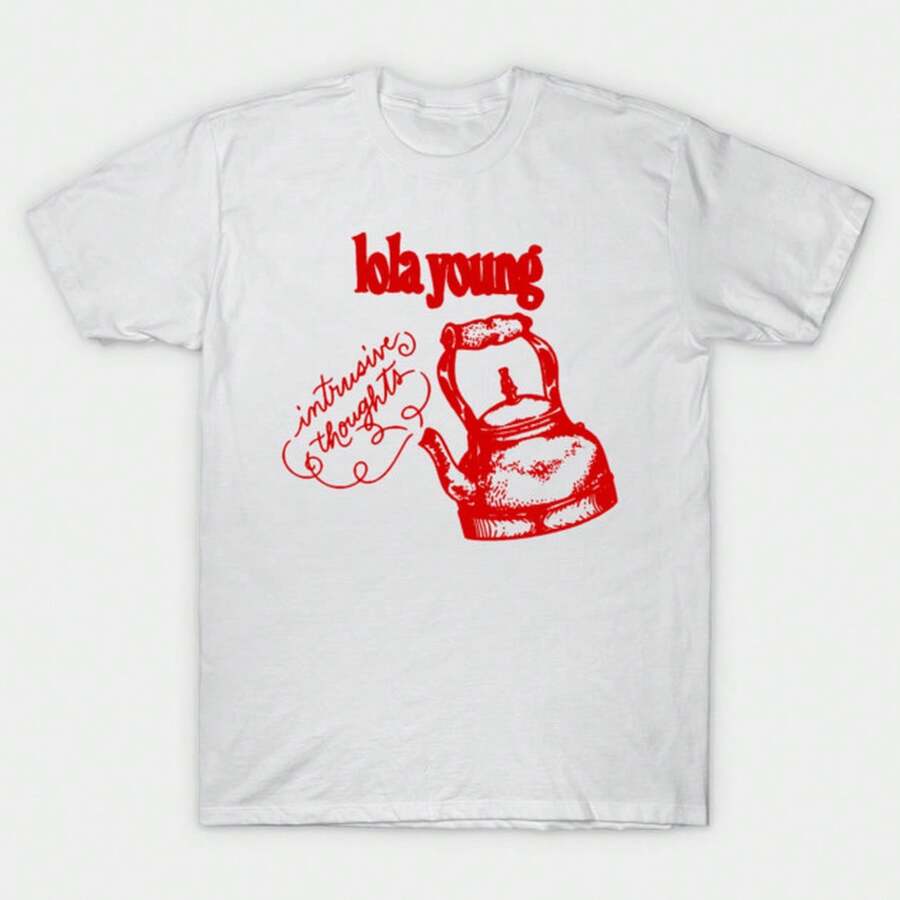 Unisex-Summer/Autumn T-Shirts - Intrusive Thoughts - Lola Young T-Shirt-Streetwear,Y2k,Herren,Pasha Style,Herbst Outfit,Essentials,Baumwolle Herren,Vi - White - View 1