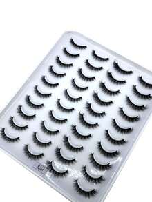 20 Pairs Cross-Style Fluffy Faux Mink False Eyelashes, Natural Long Handmade 3D Curled D-Curl Mixed Makeup Lashes - Black - View 3