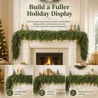 1 pieza Corona de Navidad de pino Norfolk realista, adecuada para decoración interior y exterior, como repisa de chimenea, mesa de comedor y chimenea, perfecta para fiesta de cocina navideña y decoración de Navidad
