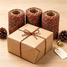2 Rolls Multifunctional 2mm Rope, 20m/Roll Tricolor Line, Holiday Rope, Red, Green, Gold Striped Line For Gift Wrapping, DIY Crafts, Sewing And Holiday Decoration - A - View 1