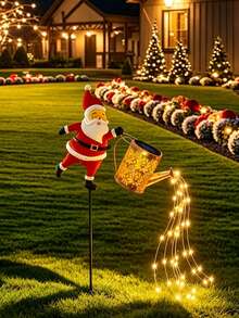 Solar Powered Watering Can Light With LED Fairy Waterfall String Lights, Outdoor Garden Decorative Landscape Light With Water Flow Lighting Effect, Suitable For Yard, Lawn, Patio, Pathway, Halloween Christmas Holiday Party Decoration - Santa Claus Rose Style - View 9