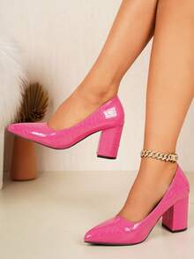 WTKMRSSTEP Fashion Pointed Toe Chunky Heel High Heel Pumps Women Shallow Slip-On Commute Versatile Fashion Shoes - Hot Pink - View 4