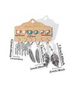 TopHanqi 12 Pairs Random + 24 Pairs Random + 36 Pairs Random + 48 Pairs Random Random Multiple Pairs Earrings Set, Bohemian Turquoise Feather Water Drop Mixed Studs And Hooks With Card Earring Combination - Multicolor - View 2