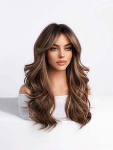 18‑Inch Long Wavy Wig With Brown‑Gold Highlights, Breathable Mesh‑Cap High‑Temperature‑Resistant Synthetic Wig, Suitable For Daily Commuting, Halloween And Christmas Parties - Multicolor - View 10
