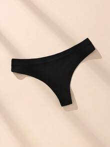 5pcs Solid Color Low Waist Ribbed Cotton Sexy Women's Thong Panties, Elastic Soft Comfortable Ladies Underwear - Multicolor - View 6