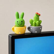 4pcs/Set, 2pcs/Set, 1pc [Random Style] Cute Vase Cactus Set, Desktop Decoration, Office Accessories, Stress Relief Ornament, Mini Desktop Decor, Computer Monitor Office Space Decoration - Cactus - View 6