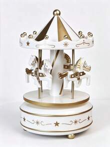 1 Peça Caixa de Música Carrossel Giratória 2D Plana, Ornamento Decorativo de Acrílico, Decoração em Formato de Bolo, Adequado para Sala de Estar, Quarto, Escritório, Exibição de Mesa Doméstica, Presente Perfeito - 1PC - Visão 1