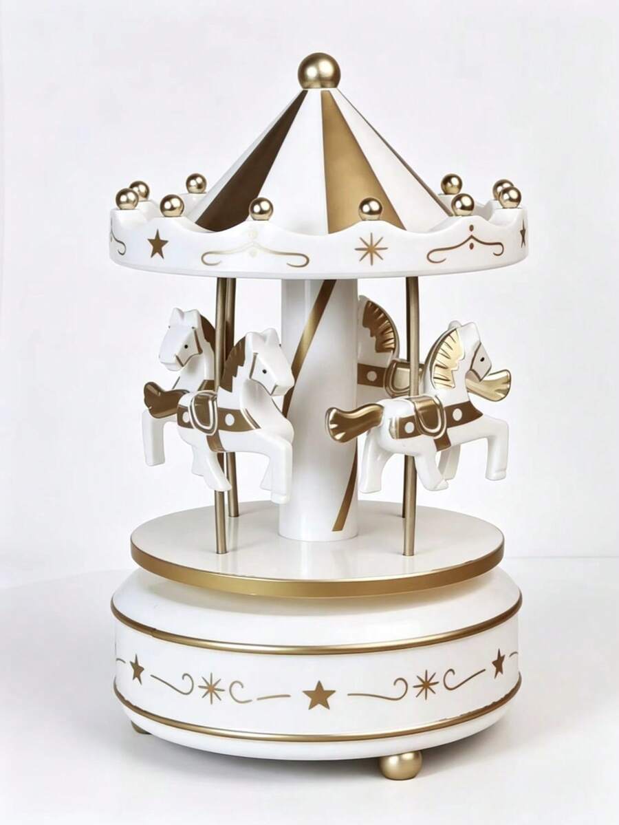 1 Peça Caixa de Música Carrossel Giratória 2D Plana, Ornamento Decorativo de Acrílico, Decoração em Formato de Bolo, Adequado para Sala de Estar, Quarto, Escritório, Exibição de Mesa Doméstica, Presente Perfeito - 1PC - Visão 1