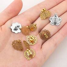 10pcs Stainless Steel Vintage Hollow Floral Pattern Gold Earring Studs Base, Suitable For DIY Jewelry Making Bohemian Style Fashion Elegant Pendant Earring Accessories - Stainless Steel Earrings - View 6