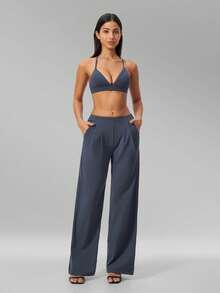 MFVIM Women's Solid Color Bra + Leggings 2 Pieces Set, Versatile Outdoor Running Sports Fitness Outfit - Dusty Blue - View 8