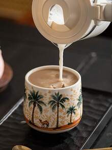 1pc 250ml Coconut Tree Saudi Coffee Cup, Ceramic Mug, Latte Art Cup, Creative Camel Tea Cup, Gift For Family, Friends, Colleagues - Multicolor - View 4