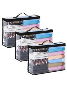 1/3 piezas Bolsas de almacenamiento transparentes blancas/negras, con asa de PVC, empaque rápido y conveniente, a prueba de polvo y humedad, adecuadas para ropa de cama, mantas, rellenos de almohada y empaque, fáciles de almacenar y categorizar, adecuadas para dormitorio, armario y mudanza - Blanco - Ver 13