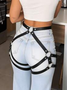 1pc Ladies' PU Leather Waist Belt With Double Layer Hip Tie Belt, Gothic Body Decoration Belt For Daily Cosplay Halloween Party - Black - View 2
