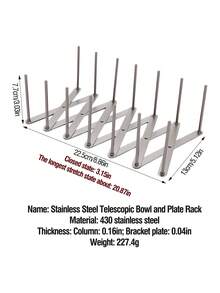 1pc Expandable 430 Stainless Steel Bowl & Plate Rack, 3/4/5/6/7 Slots Optional, Kitchen Cabinet Countertop Storage Rack, Pot Lid Organizer, Cookware Divider Rack, Drill-Free Practical Kitchen Tool For Home - View 15