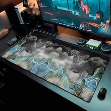 Luckybutterfly 1PC Chinese Style Mountain Landscape Large Mouse Pad Non‑Slip Extended Desk Mat Gaming Keyboard Mousepad For Home Office - Black and White - View 3