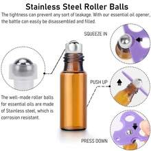 A Pack Of 10 Amber Glass Roller Bottles, Each 0.17oz, Designed For Essential Oil Samples With Stainless Steel Rollers And Black Caps, Perfect For Travel-Sized Perfumes And Cosmetics - Multicolor - View 5