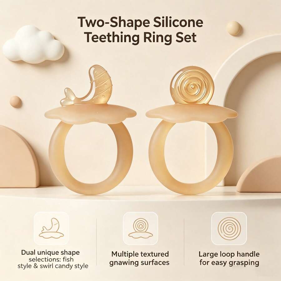 Mordedor de silicona para bebé, barra de dentición con forma de anillo, juguete de masticar con múltiples texturas para el periodo de dentición, fácil de limpiar, disponible en múltiples colores - Multicolor - Ver 1