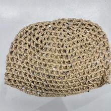 1pc Vintage Hollow Out Knitted Beanie, Pearl Pendant Headscarf, Vacation Style Mesh Cap, Boho Chic - Multicolor - View 14