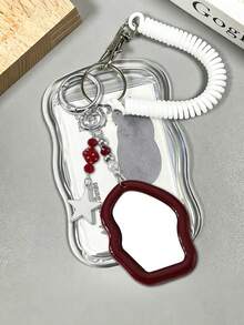 Y2k Exquisite And Fashionable Acrylic Keychain Phone Ring Card Holder,Card Package Keychain, Transparent Id Card Package Set, With Detachable And Sliding Cover, Women's Red Mirror Keychain And Pentagram Keychain - Multicolor - View 11