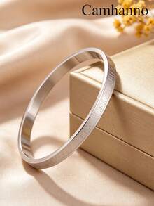 Camhanno 2pcs Couple Titanium Steel Mirror Minimalist Bracelets - Silver - View 3