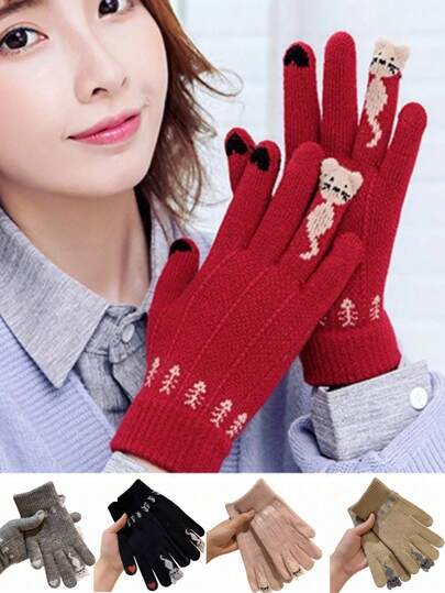 Sarung Tangan Rajut Bordir Unisex untuk Layar Sentuh, Sarung Tangan Tanpa Jari Hangat untuk Musim Gugur/Dingin, Sarung Tangan Tahan Dingin Serbaguna Multi-Warna untuk Aktivitas Luar Ruangan Sehari-hari, Bersepeda, dan Berkomuter