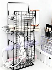 No-Drill Wall-Mounted Hair Tool Storage Rack, Bathroom Cabinet Door Hair Dryer & Curling Iron Holder, Iron Hair Styling Tool Wall Organizer - Multicolor - View 11