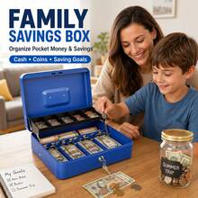 Metal Cash Box With Coin Tray And Key Lock, 5 Coin Slots And 4 Bill Clips, Portable Cash Drawer, Money Organizer Box And Petty Cash Box, With 2 Keys, Suitable For Cash Register, Small Business, Retail Store, Market Stall, Cafe, Home And Office - Multicolor - View 6