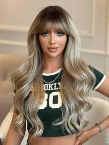 NAMM Ombre Grey Extra Long Wavy Wigs With Bangs Fluffy Heat-Resistant Fiber Synthetic Wavy Curly Wig For Cosplay Wear, Halloween & Carnival Party, Anime & Costume Use 28 Inch - Silver - View 5