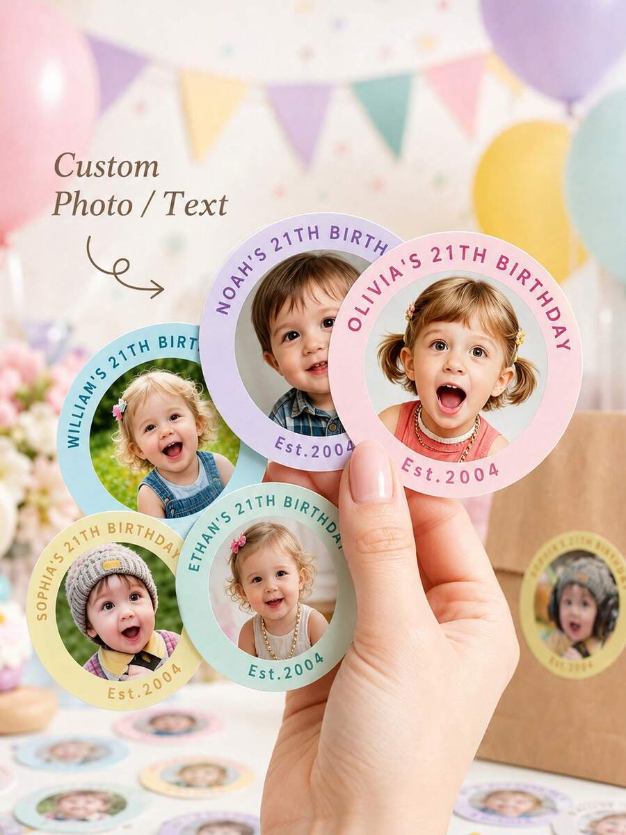 Personalized Custom Birthday Photo Stickers | Glossy Coated Waterproof, Suitable For Birthday Party, Shower Party, Bachelorette Party, Birthday Gift Packaging Labels, Paper - Multicolor - View 1