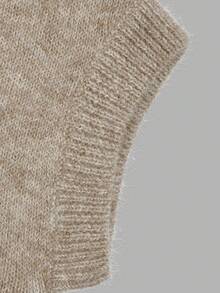 Women Autumn Khaki Off The Shoulder Knit Top Boat Neck Short Cap Sleeve Fuzzy Soft Texture Ribbed Hem Casual Going Out Tops - Khaki - View 5
